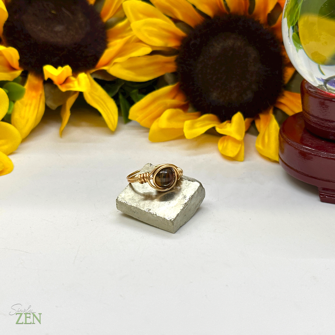 Tigers Eye Crystal Energy Ring - Copper Gold Style
